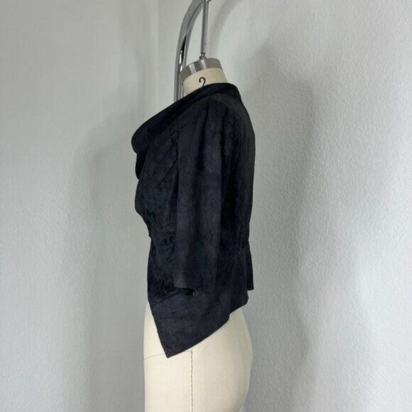 Rick Owens DRKSHDW Lamb Leather Cropped Gray Short Sleeve Zip Jacket - Picture 6 of 13